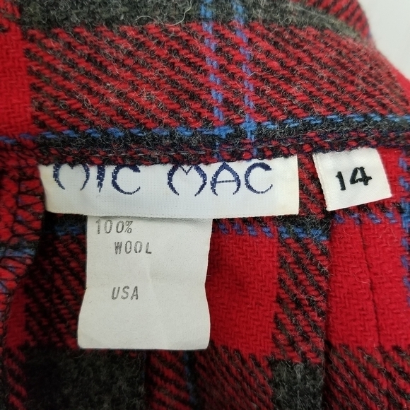 Vintage 100% Wool Pleated Tartan Plaid Midi Skirt Red Gray Blue USA Mik Mak 14 - Picture 7 of 8